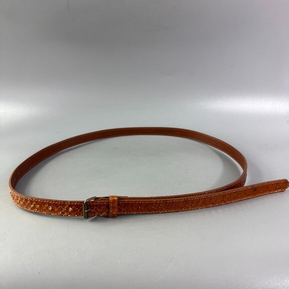 Dries Van Noten Embossed Snakeskin Genuine Leather Brown Slim Belt 36